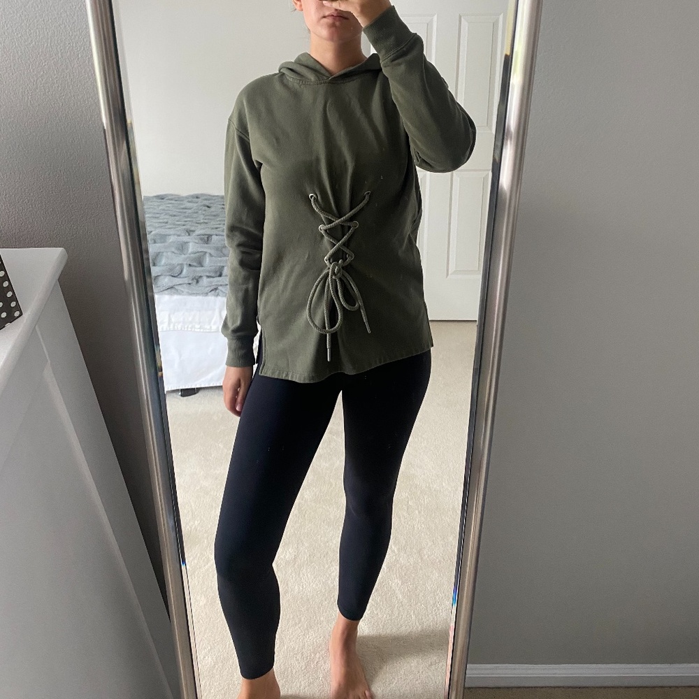 Dark Green Hoodie with trendy front tie